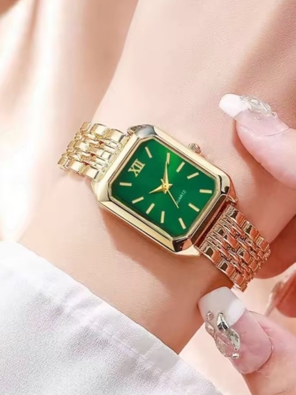 Anthropologie Gold-Plated Watch with Green Dial
